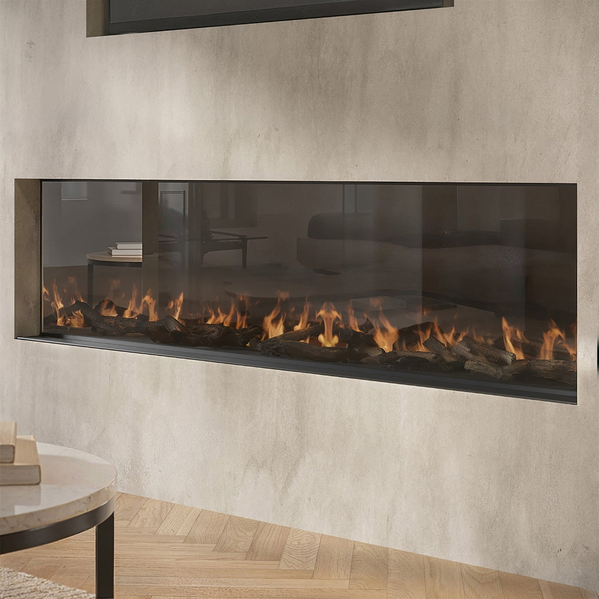 Black 3-Sided Inset Electric Media Wall Smart Fire Place - 60 Inch - AmberGlo