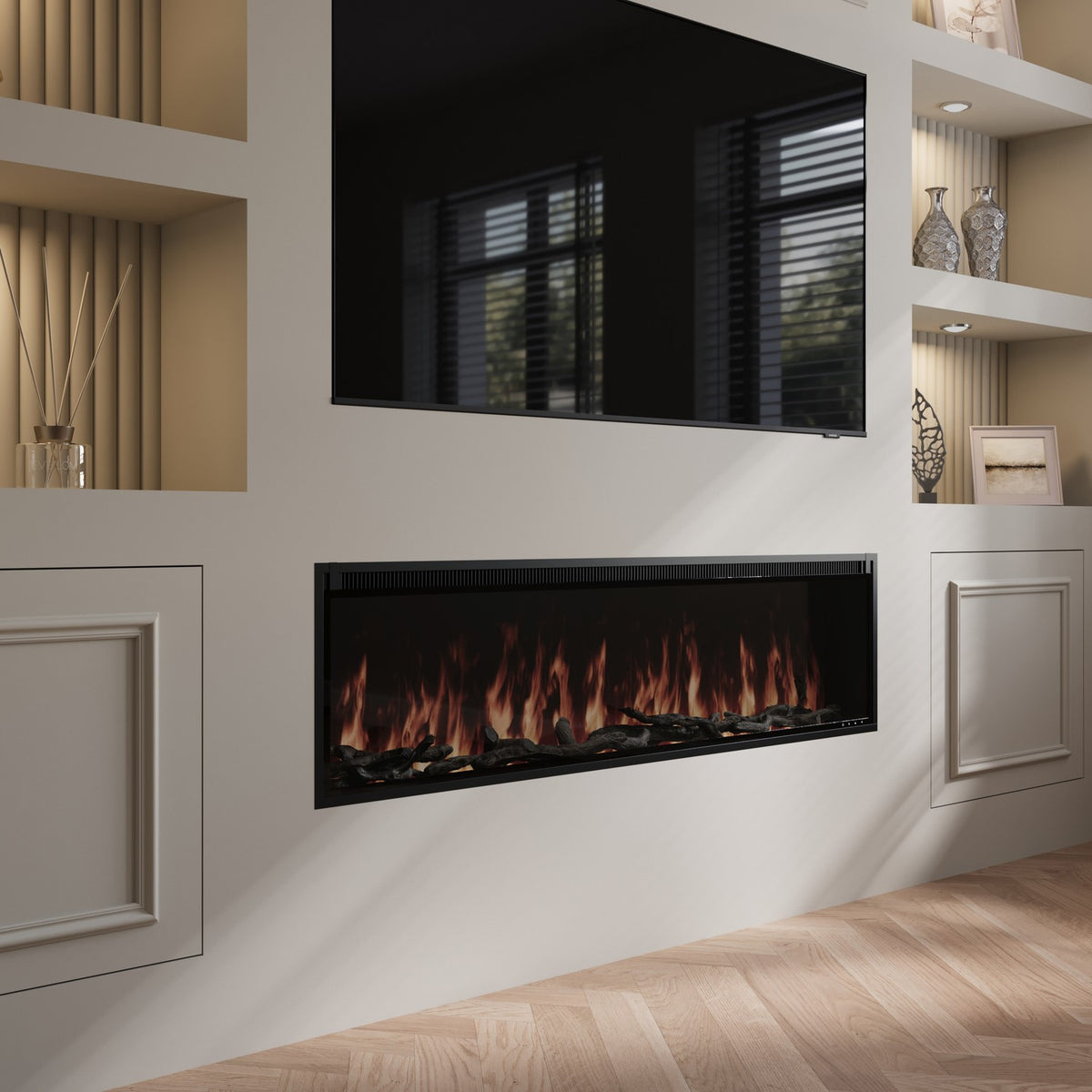 Black Slimline Inset Electric Media Wall Smart Fire Place - 60 Inch - AmberGlo