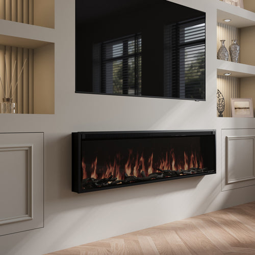 Black Slimline Inset Electric Media Wall Smart Fire Place - 60 Inch - AmberGlo