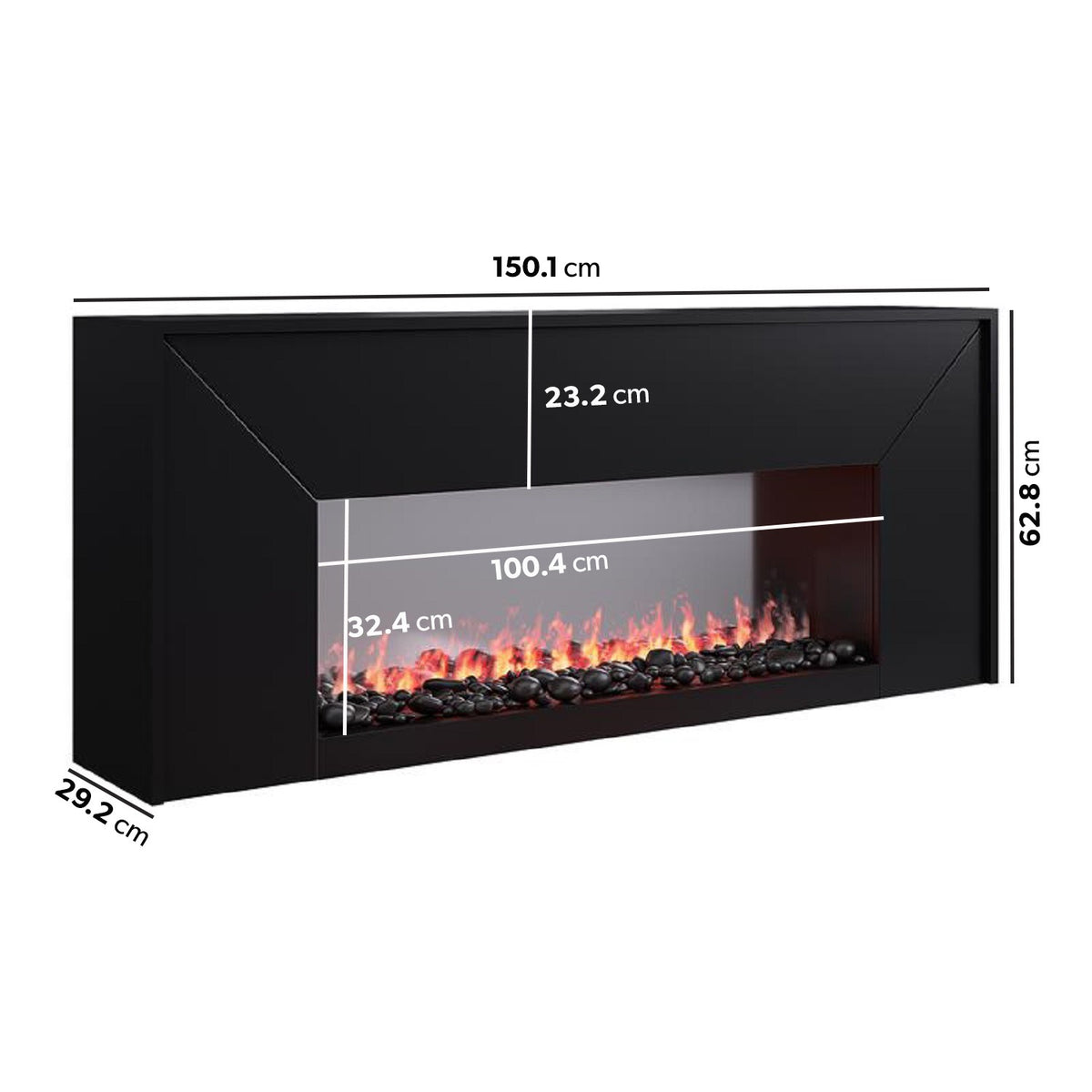 Black Freestanding Electric Fire - 60 Inch - AmberGlo