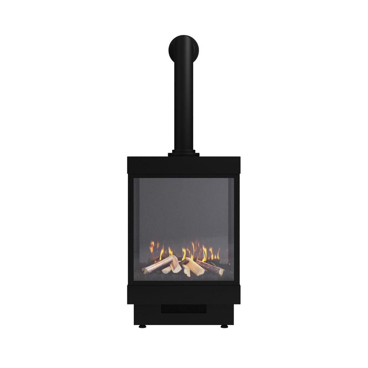 Large Electric Log Burner-Style Stove with Decorative Flue in Black - AmberGlo