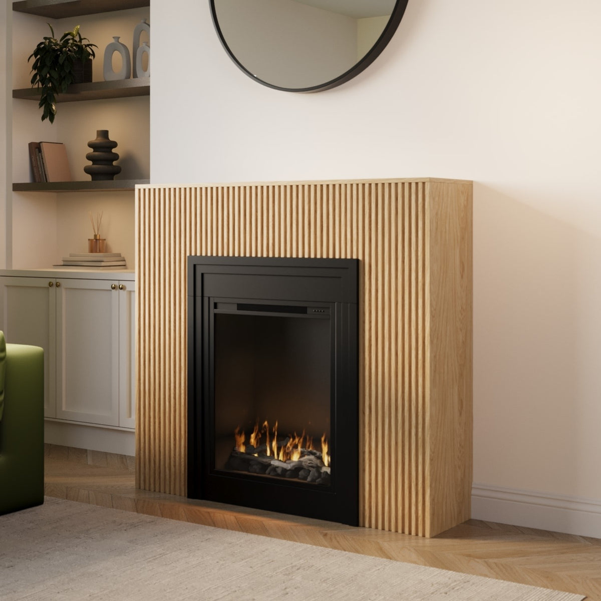 Freestanding Electric Fire with Oak Surround - AmberGlo