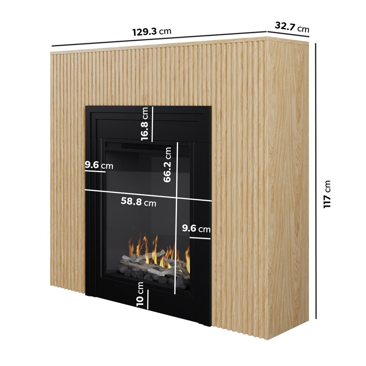 Freestanding Electric Fire with Oak Surround - AmberGlo
