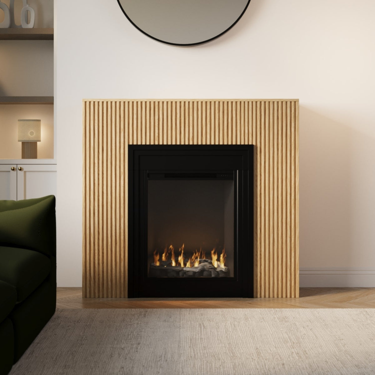 Freestanding Electric Fire with Oak Surround - AmberGlo