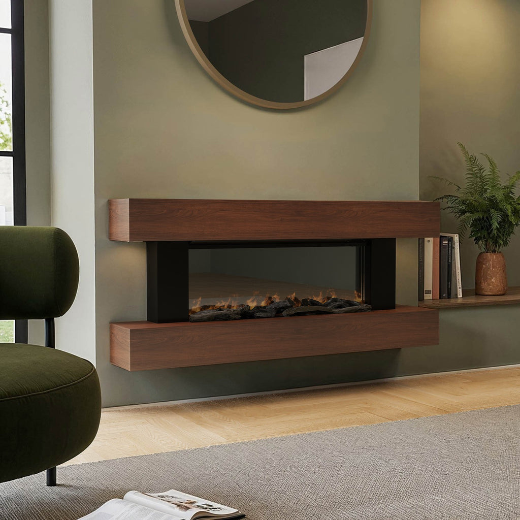 Walnut 52inch WiFi Enabled Wall Mounted Electric Fireplace - AmberGlo