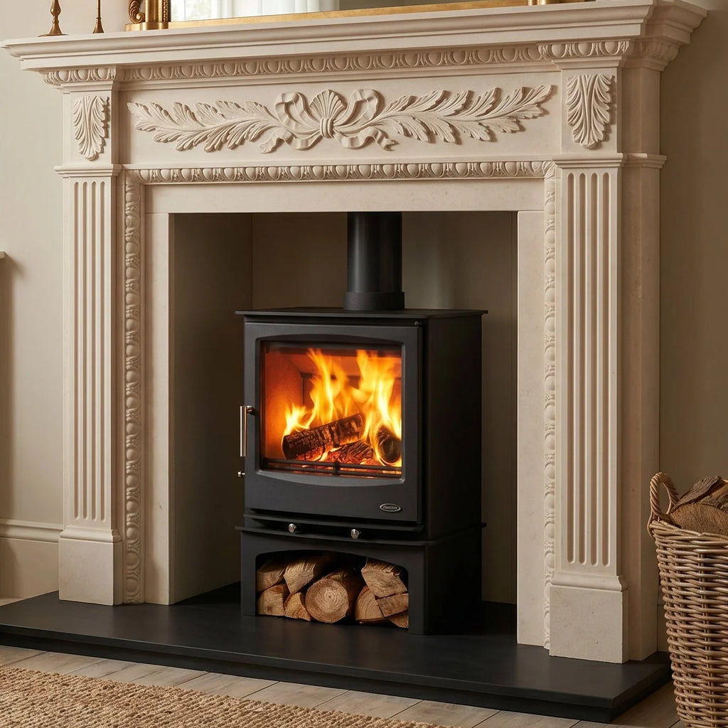 Mazona Rye Eco 7kW Multifuel Woodburning Stove, With Log Store, Freestanding, Eco Design Approved, Defra Approved